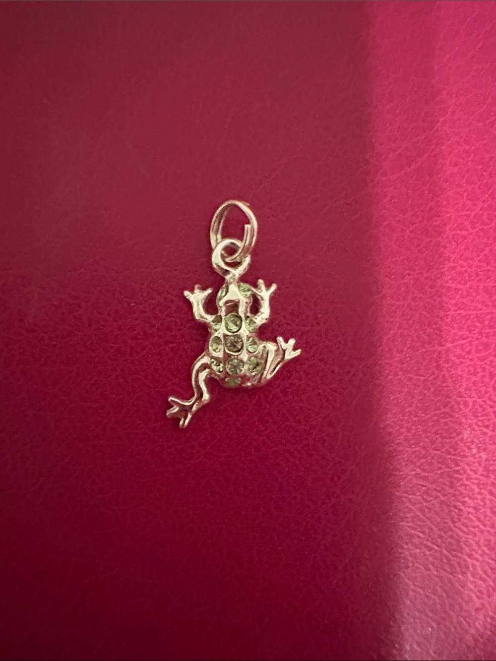Sterling Silver Frog  Charm with Green Accents